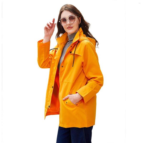 Trenchs de femmes 2023 couleur unie à manches longues manteau imperméable femmes capuche rayé imperméable grande taille porter