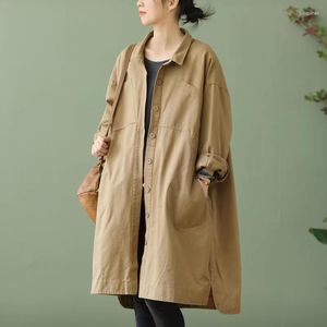 Trench Coats de la femme 2023 Spring and Automne Mid-Long Longing Mabeld Breasting Loose Breen Hread Retro Generous Black Cotton Femmes