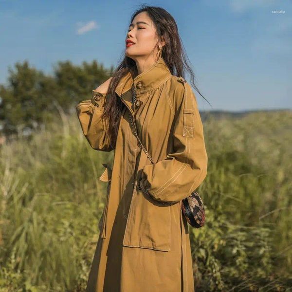 Gabardinas para mujer 2023 Primavera Otoño Marca Mujer Abrigo Largo Cortavientos Europa América Moda Tendencia Streetwear Slim H131