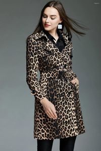 Trenchs pour femmes 2023 printemps/automne imprimé léopard longueur genou bureau dame mode mince à manches longues manteau coupe-vent