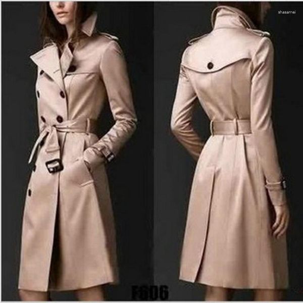 Trenchs pour femmes 2023 manteau de printemps style britannique coupe ajustée à double boutonnage long avec des caractéristiques clés