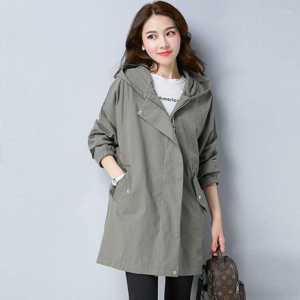 Trenchs de femmes 2023 Manteau de printemps Vêtements d'extérieur Lâche 5XL Imprimer Zipper Pardessus Double couche Doublure Coupe-vent Femme Casual Fishion