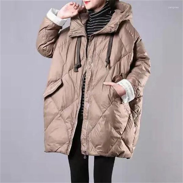 Trenchs de femmes manteaux 2023 manteau d'hiver coréen lâche md-long épais Parka lettres imprimer chaud vers le bas coton cocon type vestes en polaire à capuche