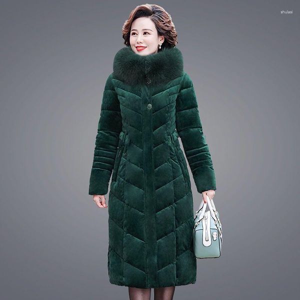 Trenchs de femmes 2023 Veste d'hiver en coton avec peluche et épaissie noble velours doré longue longueur au genou style étranger P50