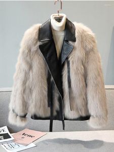 Dames Trenchcoats 2023 Winter Bont Shearling Schapenvacht Jas Donsparka Imitatie Suède Leren Jas Motorfiets Biker Streetwear Los