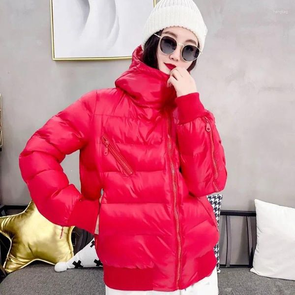 Trenchs de femmes manteaux 2023 hiver capuche femmes court manteau de coton brillant visage lavage libre mode coréenne veste épaisse femme haute rue