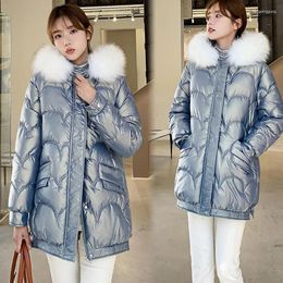 Vrouwen Trenchcoats 2023 Winterjas Jas Bont Capuchon Vrouwelijke Warme Glanzend Katoen Gewatteerde Dames Parka Lange Vrouwen Kleding