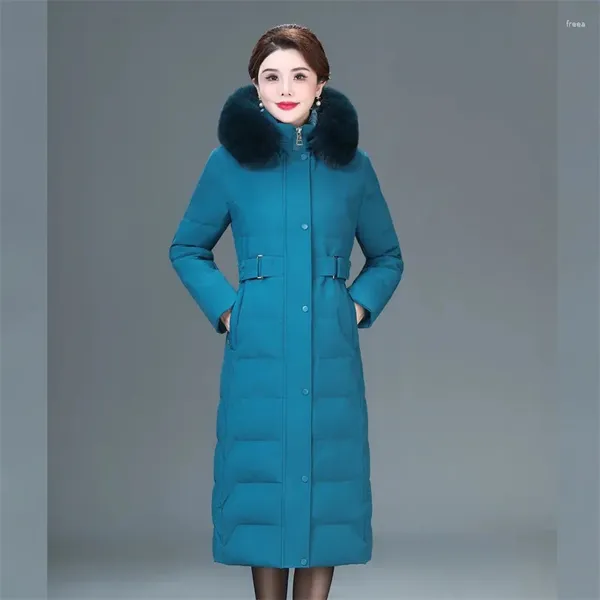 Trenchs de femmes manteaux 2023 veste d'hiver femmes canard vers le bas Parka vestes long col de fourrure à capuche mère Parkas solide chaud vêtements d'extérieur féminins