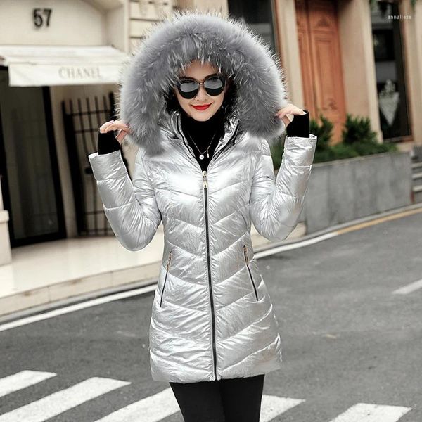 Trenchs de femmes Manteaux 2023 Veste d'hiver Femmes Collier de cheveux de raton laveur artificiel Femme Parka Noir Épais Coton Doublure rembourrée Dames S-3XXXL