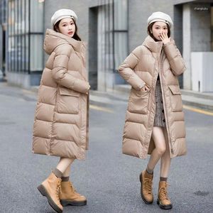 Trenchs de femmes manteaux 2023 hiver longue veste chaude à capuche design tube droit coton manteau femme étendu épaissi décontracté surdimensionné parkas
