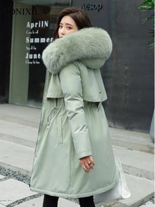 Trenchs pour femmes 2023 Parkas d'hiver Veste en coton en peluche Manteau épais avec capuche surdimensionnée Midi Long col en laine chaud rembourré