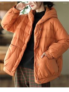 Trench-Coats féminins 2023 Hiver Coton Coton Coton Padded Fashion Fashion Loose Hooded Down Jackets Ladies décontractées vintage épaissis