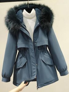 Trenchs de femmes manteaux 2023 hiver chaud mode polyvalent manteau de coton à capuche pour mi-longueur vers le bas chic veste ample épaissie m-3xlsize