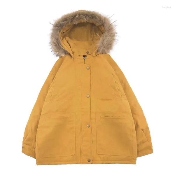 Trenchs de femmes manteaux 2023 hiver blanc canard vers le bas jaune fourrure cllar coton rembourré vestes vêtements lâche à capuche FP338