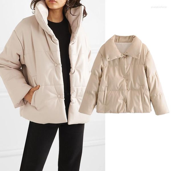 Trenchs de femmes manteaux 2023 hiver femme imitation cuir coton veste femme pardessus ultra léger chaud bouton surdimensionné