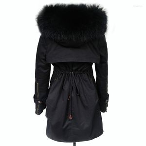 Femmes Trench manteaux 2023 hiver femmes vestes réel grand col de fourrure de raton laveur épais dames Parkas armée vert vêtements d'extérieur pour femmes