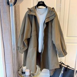 Damesgeulcoats 2023 dames jas lente herfst vintage long windbreaker solid ritsjic chic eenvoudige vrouwelijke tops los casual