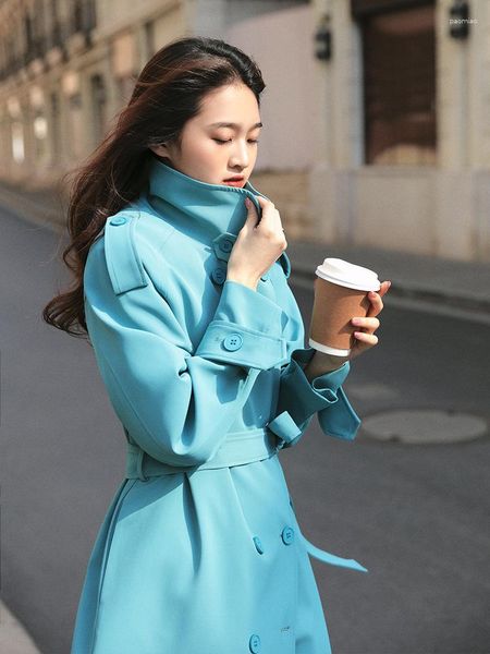 Capas de gabardina para mujeres 2023 Ropa para mujeres Manga larga Retira el cuello Damas Cubo de la cielo azul Femme Casaco Feminino Harajuku Abrigo Mujer