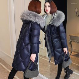 Abrigos de trinchera para mujer 2023 Mujeres abajo abrigo de algodón chaqueta de invierno femenino versión de longitud media suelta outwear gran cuello de piel con capucha gruesa caliente