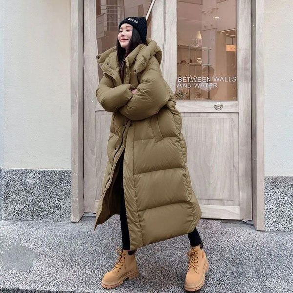 Abrigos de trinchera para mujer 2023 Mujeres Down Abrigo de algodón Chaqueta de invierno Mujer Larga Longitud de la rodilla Parkas Capucha suelta Outwear Moda Casual Acogedor