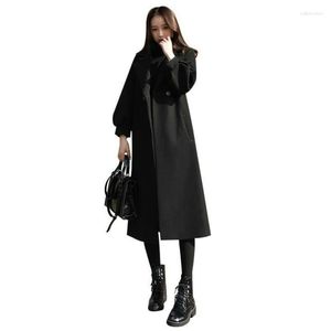 Trenchs pour femmes 2023 femmes hiver dodues filles grande taille laine revers manteau 100.00kg Long sur le genou minceur à la mode pardessus