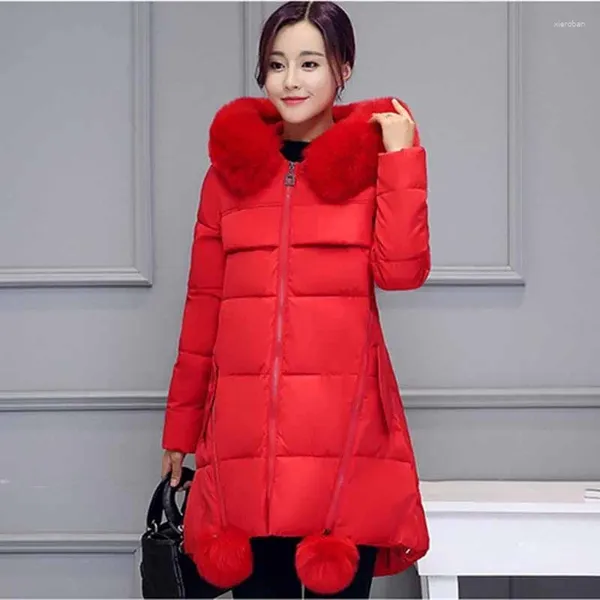 Abrigos de trinchera para mujer 20232 Otoño Invierno Parka Grueso Abajo Chaqueta de algodón Cuello de piel con capucha A-Line Tipo Abrigo acolchado largo Mujer G388