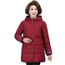 Casacos de trincheira femininos 2023 fêmea de meia idade bordado casaco de inverno jaqueta quente para baixo algodão parkas moda mulheres grossas acolchoadas 5xl