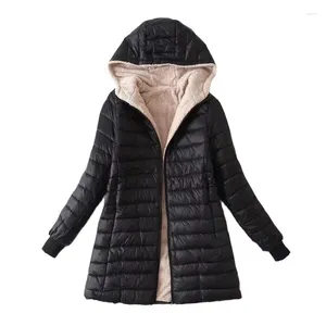 Dames Trenchcoats 2024 Herfst Winterjas Parka's Dames Katoen gewatteerde kleding Fleece Dikker Capuchon Vrouwelijke Dubbeldeks Warme Tops