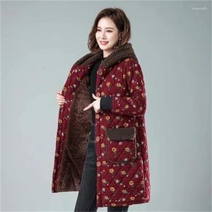 Trench-Coats pour femmes 2024 Mère d'hiver automne à capuche Ajouter des vêtements de coton imprimées en velours