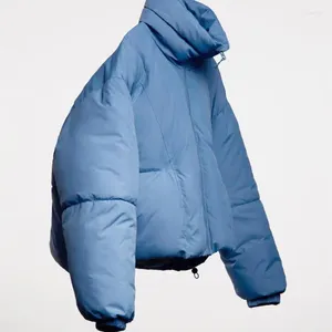 Trenchs de femmes manteaux 2024 automne hiver femmes bleu col montant coton paker surdimensionné zippé overcaot baggey veste manteau chic chaud