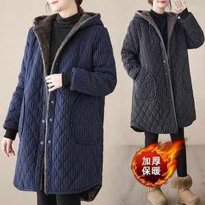 Trench Coats pour femmes 2024 Vestes d'hiver décontractées Stripe Cabille matelassée épaissis