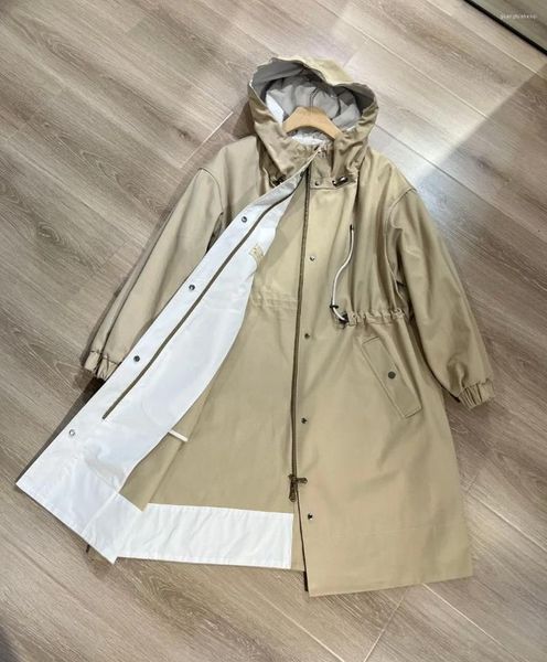 Trench Coats 2024 Classic Ladies Cotton Coat Long TrawString Hooded Windbreaker Vestes Tops
