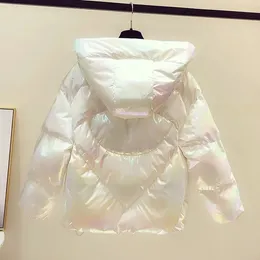 Abrigos de trinchera para mujer 2024 Chaqueta de algodón abajo Abrigo de invierno Moda gruesa Acolchado corto con capucha Ins Pan Ropa Plisada Parka blanca brillante