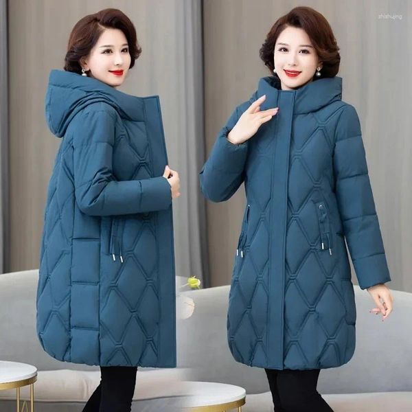 Abrigos de trinchera para mujer 2024 Moda Parkas de invierno Slim Long Down Chaqueta acolchada con capucha Puffer Abrigo Coreano Ropa de nieve Abrigo