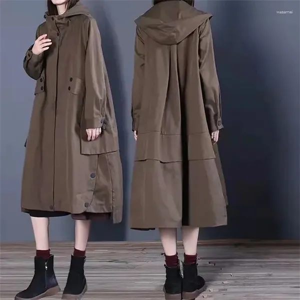 Trench Coats de femmes 2024 Corée du vent de vent coréen Coat haut de gamme Hotted Line Long British Style Femmes Extérieur Gabardina Mujer