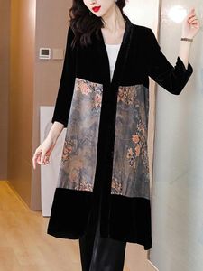 Trenchs de femmes 2024 Coréen Vintage Luxe Chic Top Vestes Automne Hiver Noir Velours Épais Chaud Femmes Élégant Bodcyon Casaul