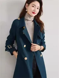 Trench Coats de Femme 2024 Spring and Automne Windbreaker Fashion Modoly Longueur Slim Fit Tempérament haut de gamme Tempérament Trendy K1076