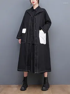 Trench Coats de Femme 2024 Spring Automne Black Vintage surdimensionné long Mabet pour femmes vêtements Pocket Fashion Casual Loosewear Cardigan