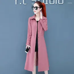 Trench Coats de Women 2024 Spring Autumn Windbreaker Extercrewwear Female Mid-Longle Korean Casual Coat Backle Single Rowle Slim Thin Coa