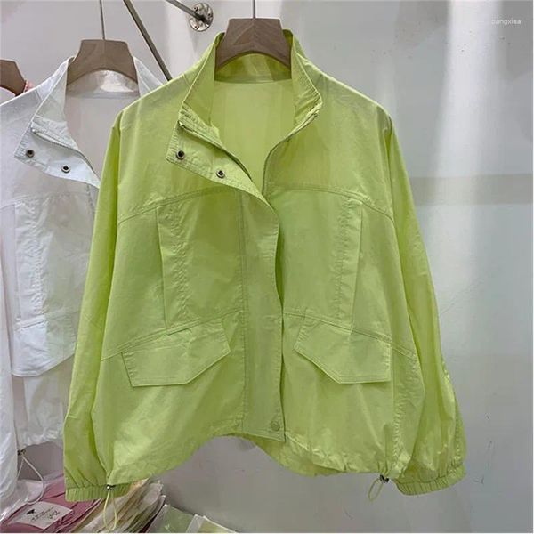 Trenchs de femmes Manteaux 2024 Été Coréen Sun Protection Vêtements Manteau Femmes UV-Preuve Mince Lâche Casual Poche Coupe-Vent Veste Cardigan