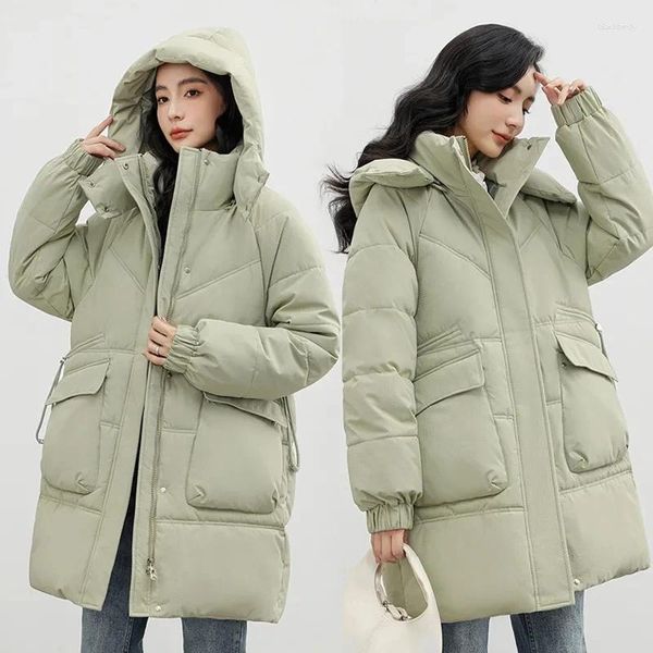 Trenchs de femmes Manteaux 2024 Vêtements d'hiver Femmes Longue Veste en coton Zipper Lâche Tablier Manteau Noir Beige Épais Thermique Parka Coupe-vent Outwear