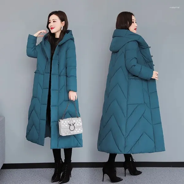 Trenchs de femmes manteaux 2024 manteau d'hiver femmes veste bouffante style coréen longues dames sur le genou coton parkas vêtements de neige vêtements d'extérieur