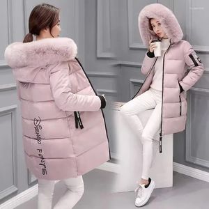 Trenchs de femmes manteaux 2024 veste d'hiver femmes vers le bas parkas col de fourrure épais mince mode coton à capuche long manteau femme