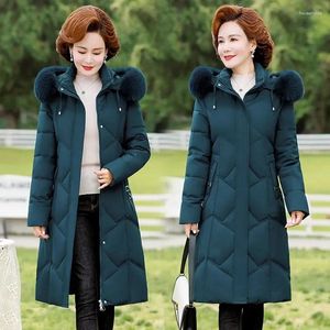 Vrouwen Trenchcoats 2024 Winter Vrouwen Duck Down Jas Parka Jassen Lange Slanke Bontkraag Capuchon Moeder Parka Warm vrouwelijke Uitloper