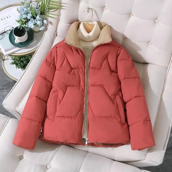 Abrigos de trinchera para mujer 2024 Invierno Mujeres Parka Algodón Chaquetas casuales Grueso Abrigo cálido Mujer Ropa exterior corta Ropa de color caqui negro 3987