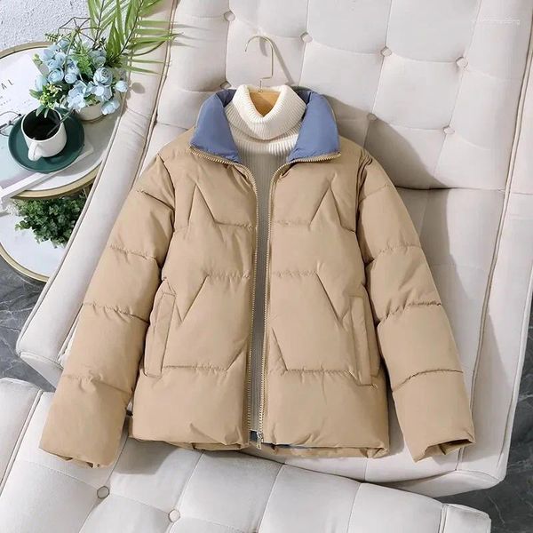 Abrigos de trinchera para mujer 2024 Invierno Mujeres Parka Algodón Chaquetas casuales Grueso Abrigo cálido Mujer Ropa exterior corta Ropa de color caqui negro 1987