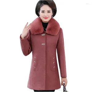 Trenchs de femmes manteaux 2024 manteau de laine femmes automne hiver ajouter coton épaissir col de fourrure 5XL veste mode mère costume