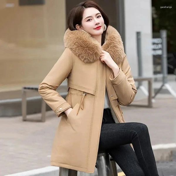 Abrigos de trinchera para mujer Agregar terciopelo Espesar Pai Superar Chaqueta larga acolchada de algodón Mujer Abrigo de plumón coreano Mujer Parkas Moda Ropa exterior Invierno