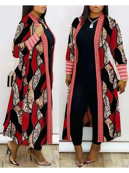 Trenchs de femmes manteaux tout-match cardigan femme mode 2023 automne multicolore abstrait imprimé dentelle patch longline manteau décontracté veste surdimensionnée