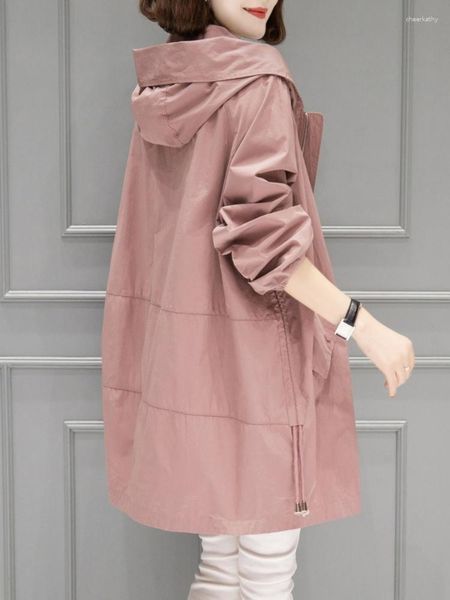 Gabardina y chaquetas para mujer, abrigo para primavera y otoño, estilo fino, informal, rosa, cortavientos de longitud media